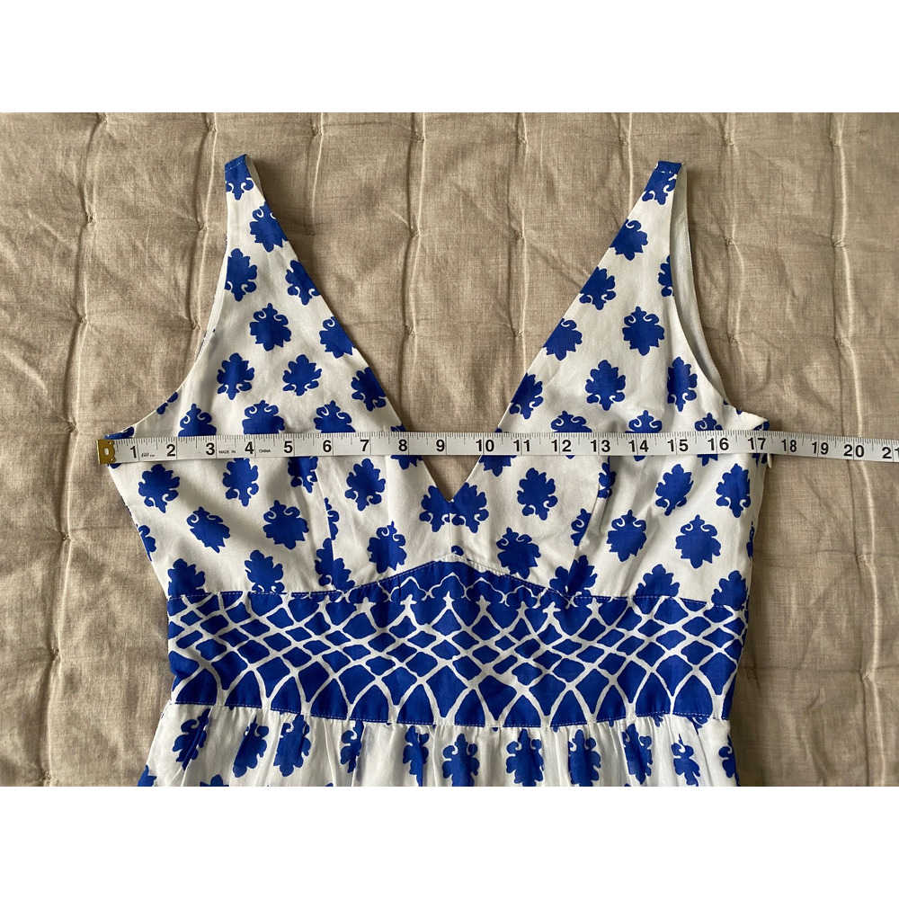 J.Crew Womens 4 V-Neck Maxi Dress Santorini Blue Block Print Cotton Tiered India - Picture 6 of 13